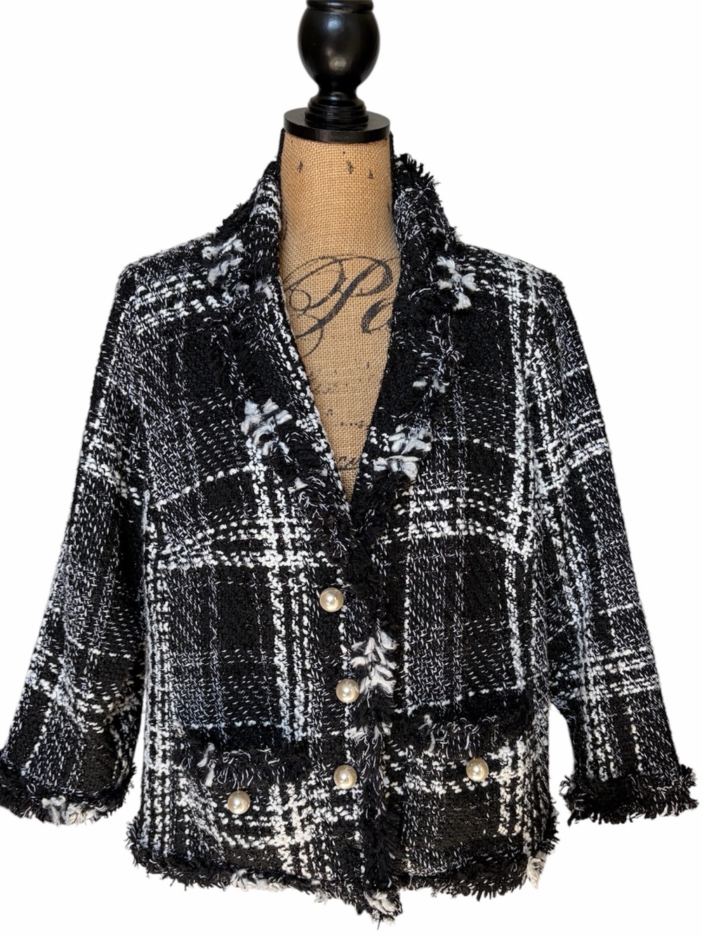 Eloquii Black White Tweed Pearl-Button Blazer Suit Jacket Women’s Size 16